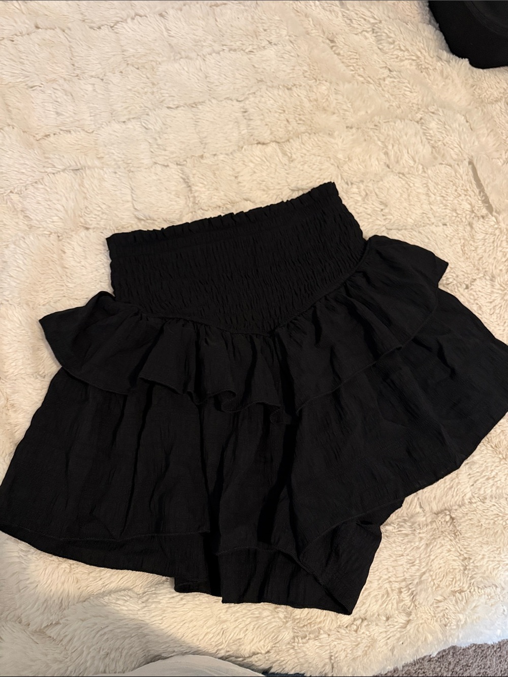 Smocked High-Waist Black Ruffle shorts